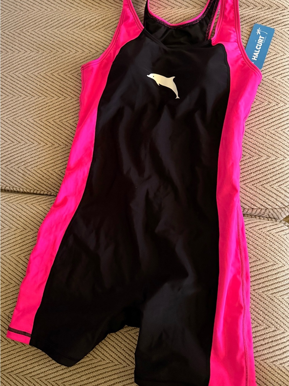 Halcurt Girls' Black and Hot Pink One-Piece Swim Suit